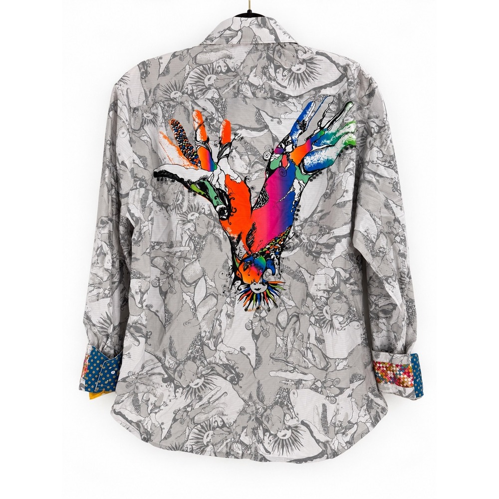 Robert Graham Button Down Mens L Light Grey Ottoman Law Limited Edition Art NWT